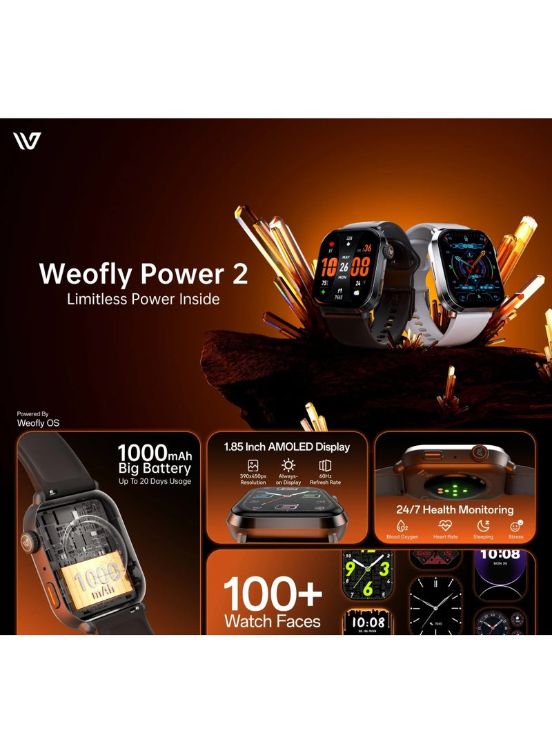 ويوفلاى Weofly | ساعة باور 2 الذكية للرجال والنساء، شاشة AMOLED مقاس 1.85 بوصة، تتبع اللياقة البدنية ومعدل ضربات القلب، مقاومة للماء بمعيار IP68، عمر بطارية يصل إلى 20 يومًا، متوافقة مع نظامي أندرويد وiOS (لون فضي) - Image 5